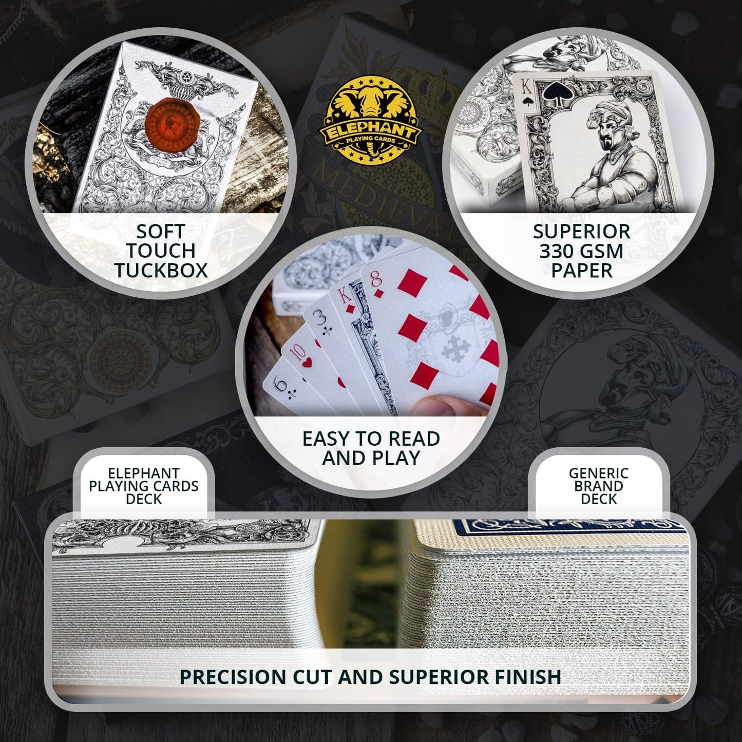 Medieval Playing Cards with Unique Seal and Free Card Game Ebook, Stand Out with Cool Poker Cards, Black Deck of Playing Cards, Unique Illustrated Designs for Kids & Adults, Playing Card Decks
