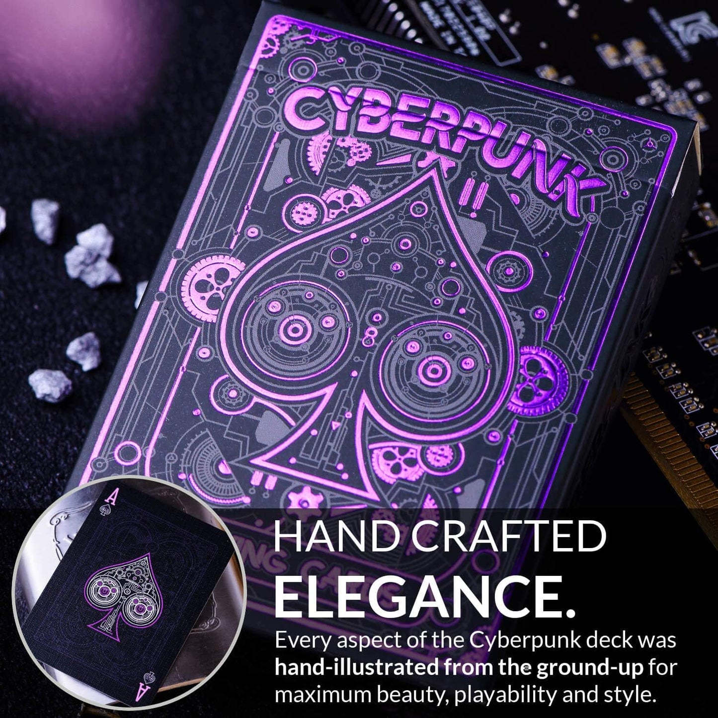Cyberpunk Purple Cardistry Cards, Kids & Adults Black Deck with E-Book, Unique Cyberpunk Poker Cards