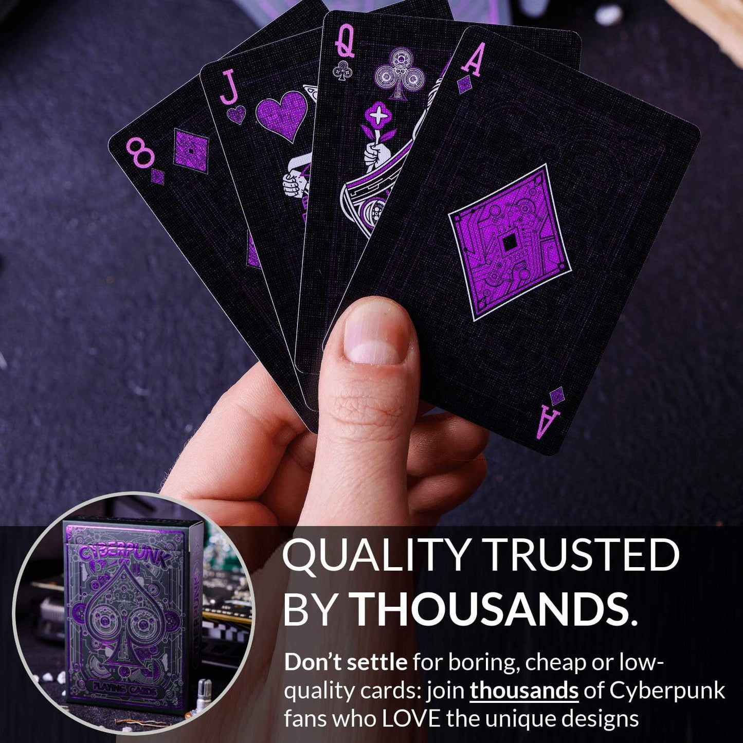 Cyberpunk Purple Cardistry Cards, Kids & Adults Black Deck with E-Book, Unique Cyberpunk Poker Cards