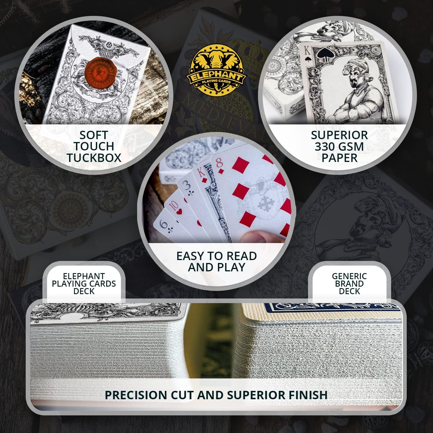 Medieval Playing Cards with Unique Seal and Free Card Game Ebook, Stand Out with Cool Poker Cards, Black Deck of Playing Cards, Unique Illustrated Designs for Kids & Adults, Playing Card Decks
