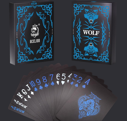 Waterproof Playing Cards, Plastic Playing Cards, Deck of Cards, Gift Poker Cards (Black Wolf)